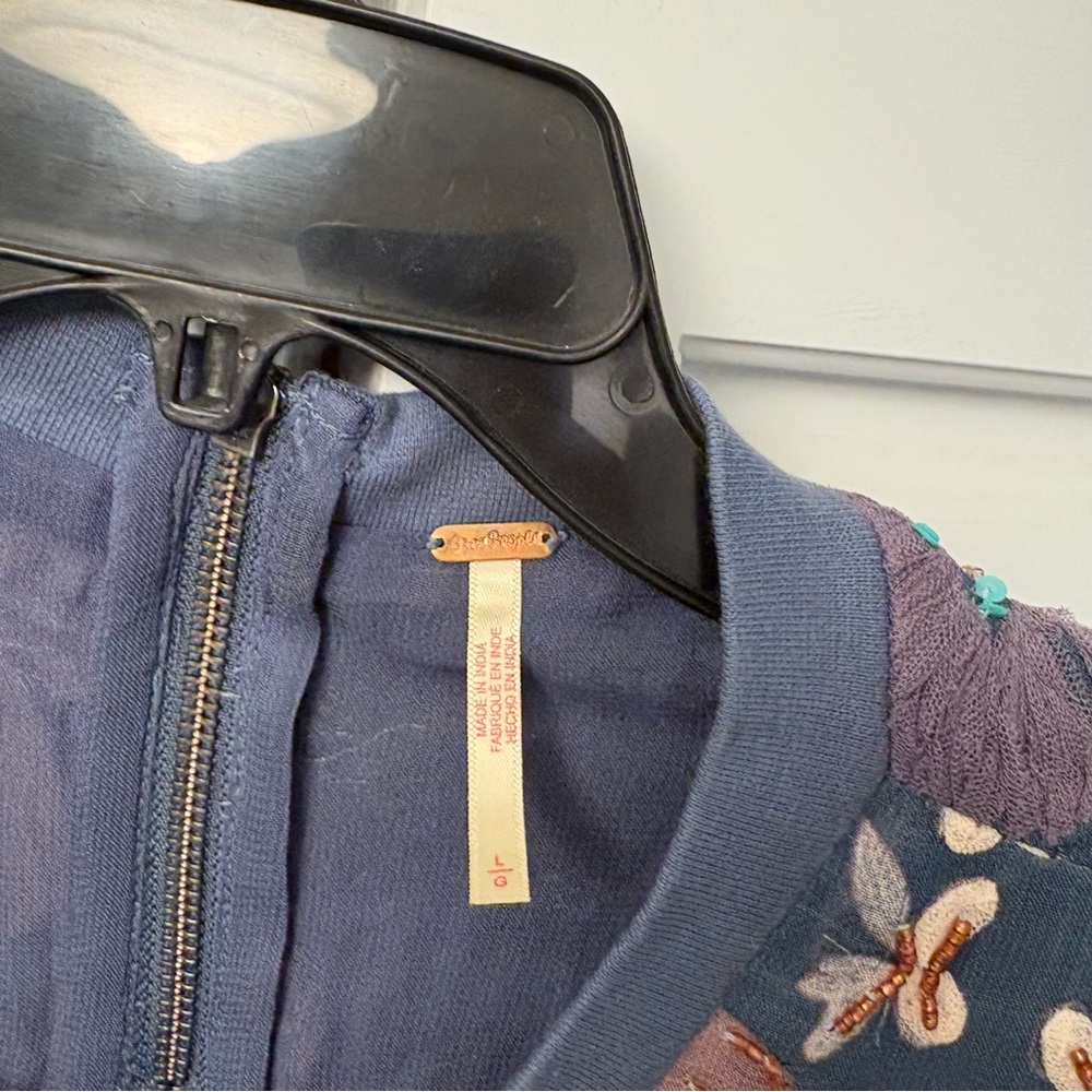 Free People Jewel Mini Dress Zenon Blue Combo Size Large Floral Beaded - Picture 6 of 13